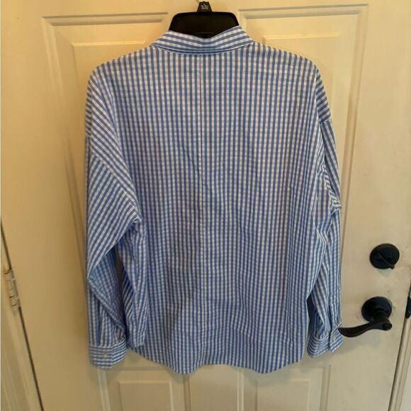 Chaps Blue and White Checkered Popover Top size L - Picture 3 of 6
